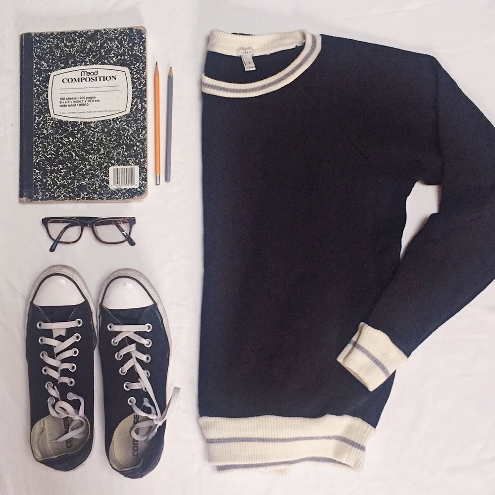 J.Crew Black Tipped Prep Collegiate Sweatshirt